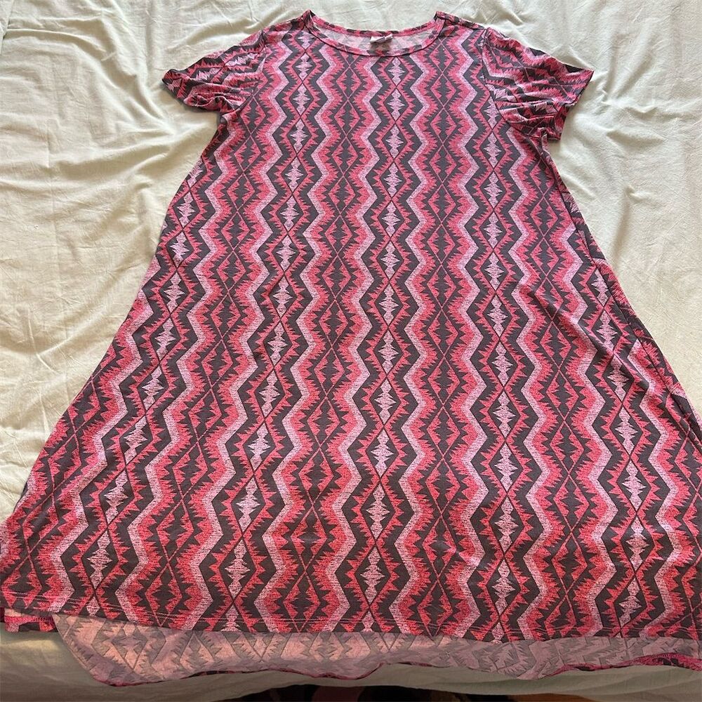 LuLaRoe Women's XL Pink Zigzag A-Line Mini Dress